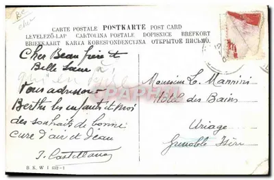 Deux hommes sur une moto — caricature d'artiste R. JOHN — éditeur B. K. W. I 632-1 — Reverso