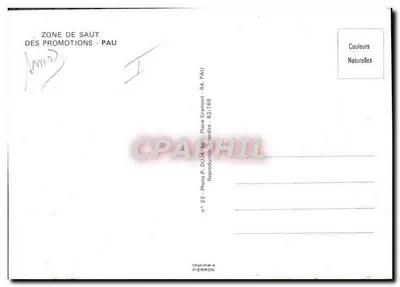 Salto de paraquedas — Zona de salto das promoções - Pau — Foto P. DUJA - 82/169 — Verso