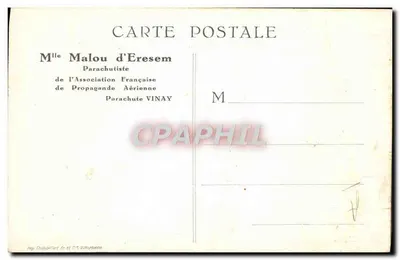 Mlle Malou d'Eresem — Paraquedista da Associação Francesa de Propaganda Aérea — Editada por VINAY — Verso