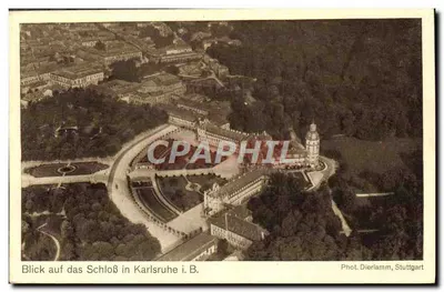 Zamek w Karlsruhe — widok z lotu — Fot. Dierlamm, Stuttgart — Rewers