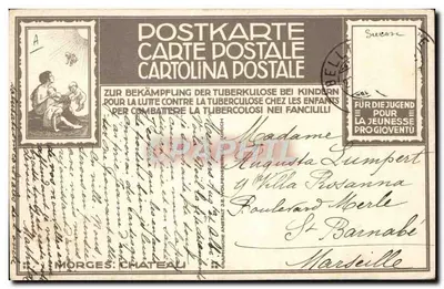 Morges Kalesi — kış görünümüyle bir gemi — Graphique Anstalt, n° A — Arka yüz