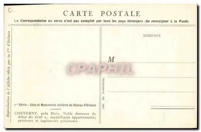 Cheverny — Schlösser der Loire — Ausgabe der Compagnie du Chemin de Fer de Paris à Orléans — Rückseite