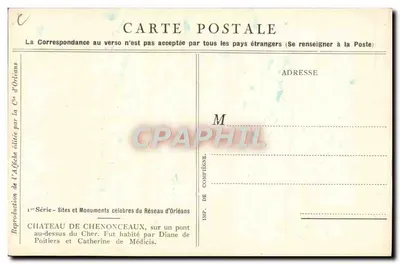 Schlösser der Loire — Chenonceaux — Eisenbahn Paris-Orléans — Rückseite