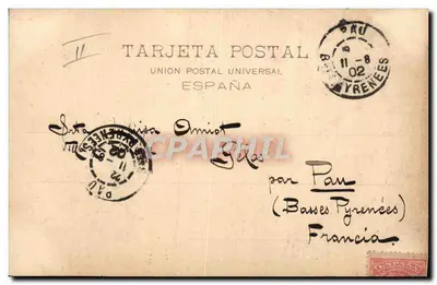 Paisaje górskie — Dolina Arán — wydawca Union Postal Universal, seria 'El Tren Express' n°8 — Rewers