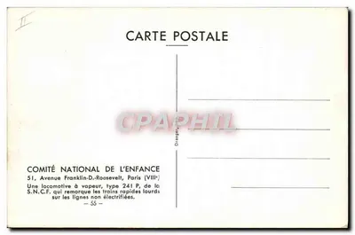 Locomotora de vapor tipo 241 P — S.N.C.F. — COMITÉ NATIONAL DE L'ENFANCE — Reverso