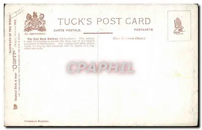 Train à crémaillère du Rigi — locomotive n°9 — éditeur Tuck & Sons — Verso