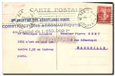 Monoplan Borel — pilotażowy przez porucznika z MORLAYE — Aérodrome de Vidamée, Rue Brunel, Paryż — Rewers