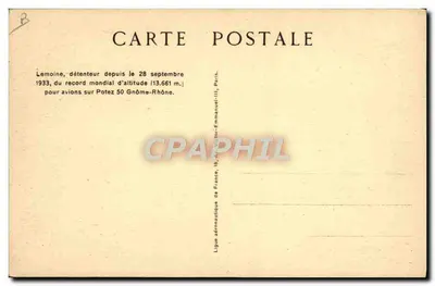 Retrato de homem de terno — Lémoine, detentor do recorde mundial de altitude — Ligue aéronautique de France — Verso