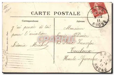 Monoplan Morane pilotado por Frey — 1490 — J. Hauser, fot. edit., Paris — Verso