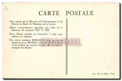 Avião Breguet Limousine Sanitária Tipo XIV Tbis — Imp. M. Le Deley, Paris — Verso