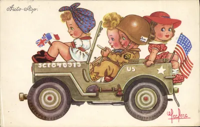 Kinder in einem amerikanischen Militärfahrzeug — Auto-Stop — Leclerc
