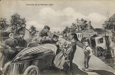 Circuito da Sarthe 1906 — cena de corrida automobilística — Foto por J. Lasserre