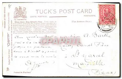La Tour de Londres — Le gardien et les clés du roi — Tuck's Post Card n°9223 — Verso