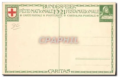 Enfermeira da Cruz Vermelha ajudando uma criança — Editor E. Deurmann — Série Fête Nationale 1921 — Verso