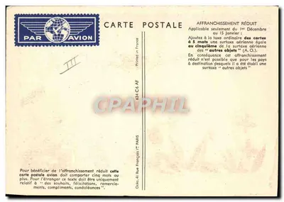 Bilhete postal antigo Avião Aviação — Verso