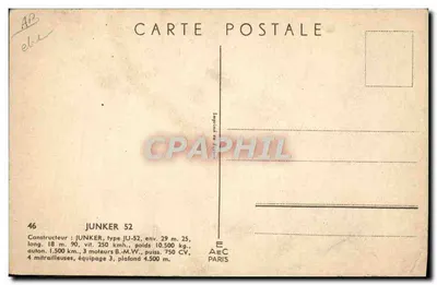 Samolot Junker Ju-52 – wydanie AEC Paryż — Rewers