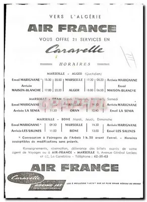 Avión Air France sobre Marsella — publicidad de Air France para los vuelos hacia Argelia — Reverso