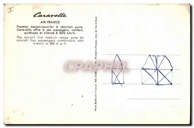 Avion Air France Caravelle — dessin technique et texte promotionnel — Imp. du Val d'Oise — Verso