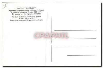 Avião Air France Vickers Viscount — editor Draget, n° III — Verso