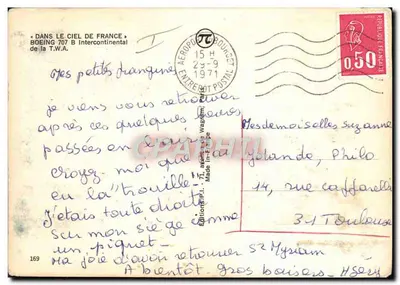 Aeroplano T.W.A. Boeing 707 — Decollo — Edizioni P.I. 169 — Verso