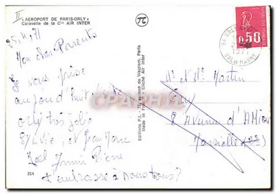 Aeroporto de Paris-Orly — Caravelle da Cia Air Inter — Edições P.I. — n°214 — Verso