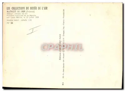 Blériot XI 1909 — modelo reduzido 1/10 — Éditions d'art Yvon, Paris — Verso