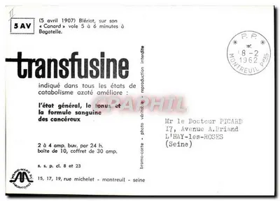Blériot em seu « Canard » — voo em Bagatelle, 5 de abril de 1907 — editor Roland-Marie S.A. — Verso