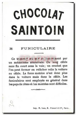 Chocolate Saintoin — Teleférico — Imp. H. Laas, E. Pécaud & Cie, Paris, n°38 — Verso