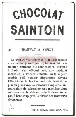 Tramway a vapore — Parigi — Chocolat Saintoin, n°36 — Verso