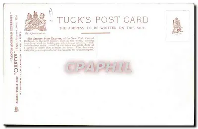 The Empire State Express — NYC&MR — Tuck's Post Card — Verso