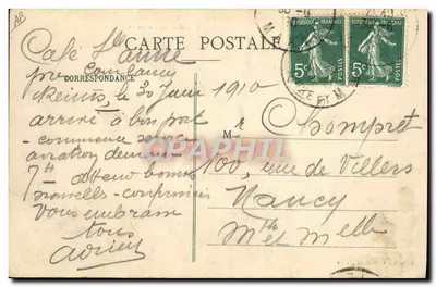Grande Encontro de Aviação da Champagne, Reims 1910 — O Monoplano Blériot em voo completo — Coleção V. Thulllier, Reims — Verso