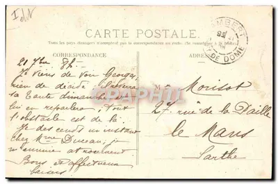 グラン・ターニング、ロッシュ・ペルクールから見た風景＝オーヴェルヌ周遊コース、ゴードン・ベネットカップ1905＝出版社不明 — 裏面