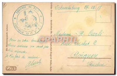 Soldatkind und Kind im Volkskostüm — Kuss — Zeichnung von G. Fouchant, signiert 'Alaïs' — Rückseite