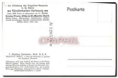 Vila na montanha — St. Moritz — desenho de CH. CONRADIN — Verso
