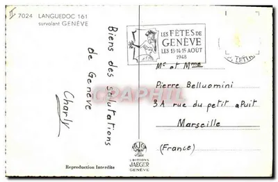 Avion Air France survolant Genève — reproduction éditée par Éditions Jaeger — Verso