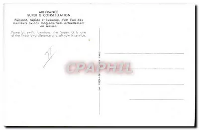 Air France Super G Constellation — Avião de linha — Editor Air France, Ref. PSSJP-1-58 — Verso
