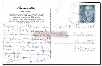 Air France Caravelle — Primeiro meio-curta de reação pura — Imp. du Val d’Osne — Verso