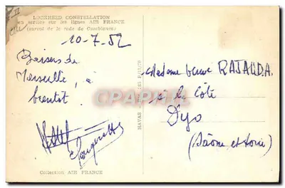 Avion Air France Lockheed Constellation — vol de Casablanca — éditeur HAVAS — Verso
