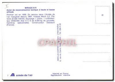 Mirage III R — avião de reconhecimento tático — Abeille-Cartes, Paris — Verso