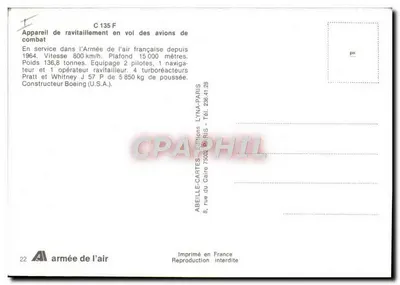 Avião de reabastecimento Boeing C-135F — Força Aérea Francesa — Edições LYNÁ-PARIS — Verso
