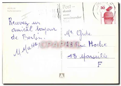 Berlim — vista da Kurfürstendamm com o antigo prédio da estação e um avião em voo — editor Andres + Cie, Berlim — Verso