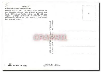 Avião de transporte curto-correio NORD 262 — Força Aérea — Edições ABEILLE-CARTES — Verso