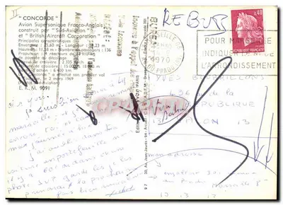 Concorde — avion supersonique Franco-Britannique — éditeur Yvon, n° 9091 — Verso