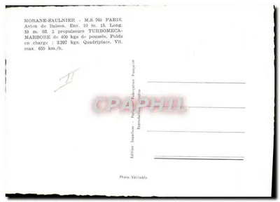 Morane-Saulnier M.S. 760 Paris — Avião de ligação — Edição Superluxe, Fabricação Francesa — Verso