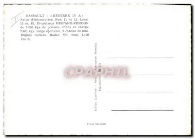 Dassault Mystère IV A — Samolot myśliwski — Wydanie Superluxe, Paryż — Rewers