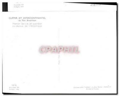 Avião Pan American — Clipper Jet Intercontinental — Éditions d'Art YVON, Paris — Verso
