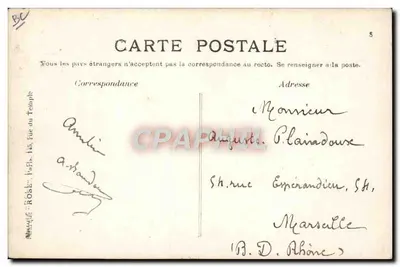 Lotnicza lokomotywa — Lefebvre na dwumiejscowym samolocie Wright Ariel w Reims, 25 sierpnia 1909 — Stara pocztówka — Rewers