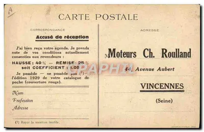 Motor elétrico — propaganda para Motores Charles Roulland — editor Unis France — Verso