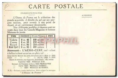 L'Oiseau de France — avion en plein vol — éditeur L'Oiseau de France — Verso
