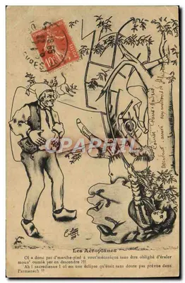 Os Aéreos — caricatura de um piloto e de um passageiro — editor C. Lamy, 1910